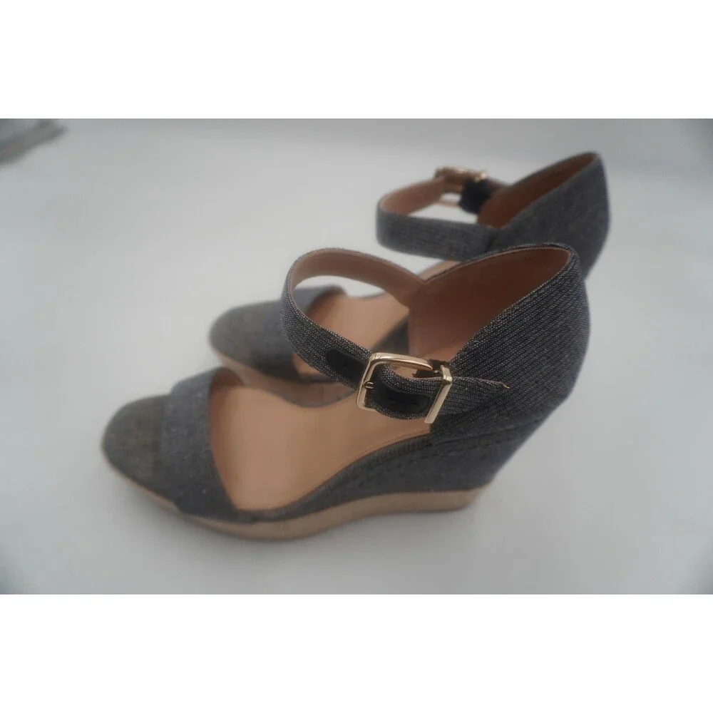ANTONIO MELANI Lauralyn Navy Blue Gold Resort Ankle Vacation Wedge Sandals Sz 9M